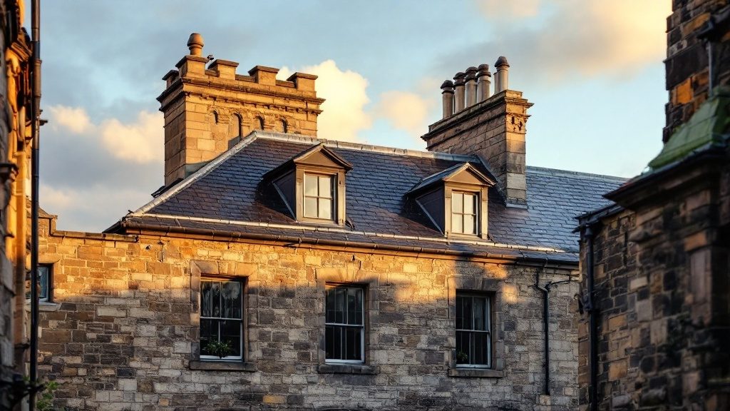 A listed Edinburgh building with a traditional slate and lead roof